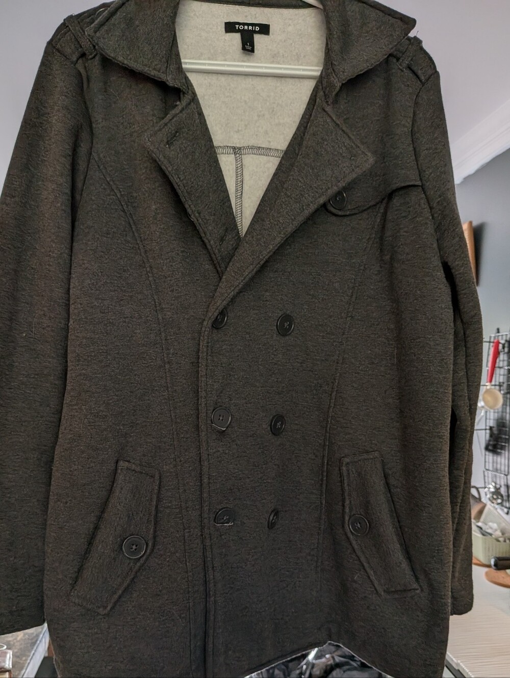 Torrid Dark Gray Double-Breasted Fleece Peacoat Jacket Size 1X